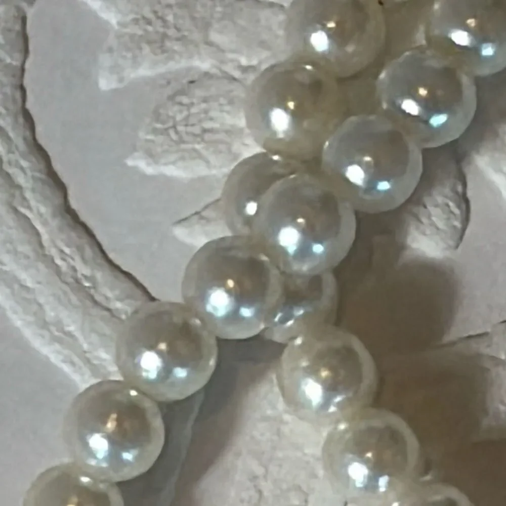 Vintage Art Deco Glass Pearl Choker‎ Necklace With Faceted Clear Crystals 15”